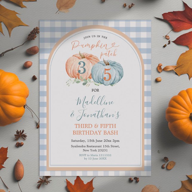Pumpkin Patch Brother & Sister Autumn Birthday Einladung (Von Creator hochgeladen)