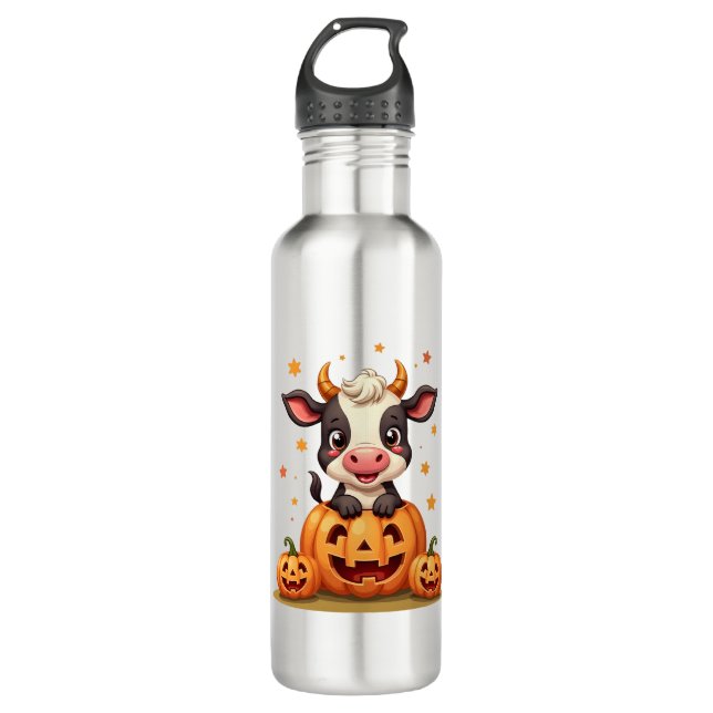 Pumpkin Patch Cow Edelstahlflasche (Vorderseite)
