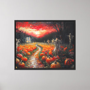 Pumpkin Patch Path Spuk Bauernhaus bei Sunset Leinwanddruck