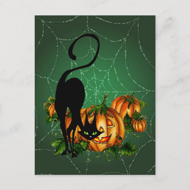 PUMPKIN PATCH, SCHWARZE KATZE & WEB VON SHARON SHA POSTKARTE (Vorderseite)