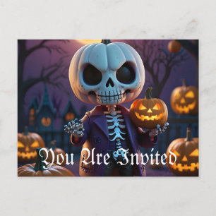 Pumpkin Patch Skeleton Companion Einladungspostkarte