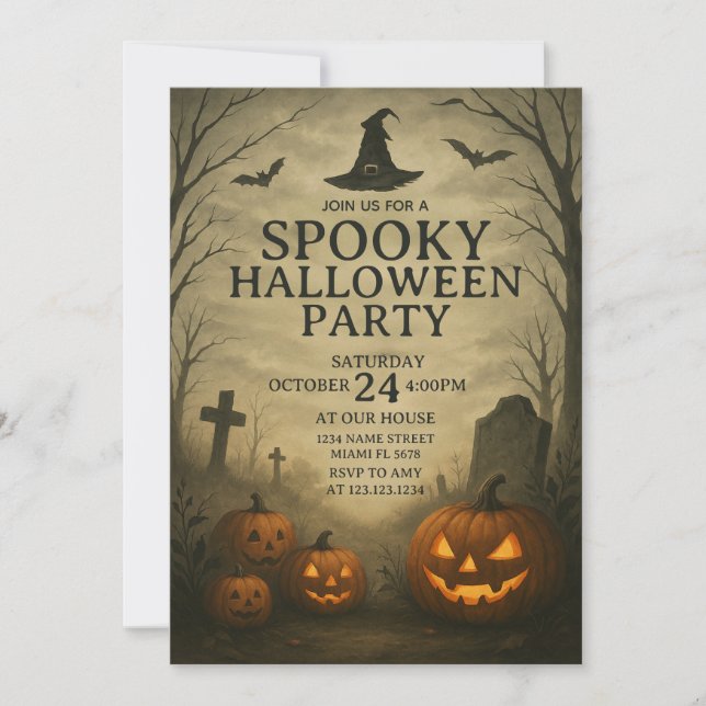 Pumpkin Patch Spooky Halloween-Party Einladung (Vorderseite)