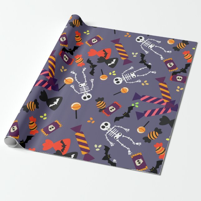 Pumpkin Patch und Skeleton Halloween Gift Wrap Geschenkpapier (Ungerollt)
