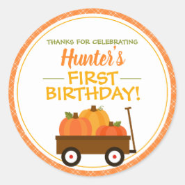 Pumpkin Patch Wagon Birthday Gevor Runder Aufkleber