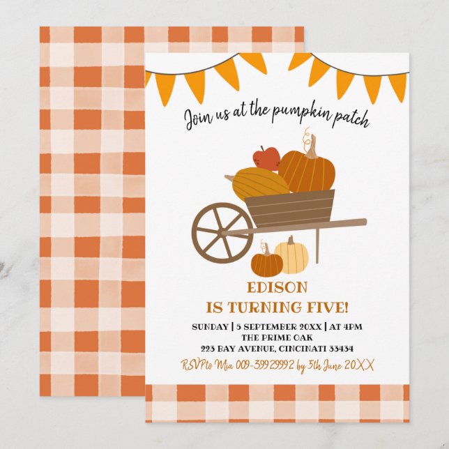 Pumpkin Patch zum Geburtstag Einladung (Vorne/Hinten)