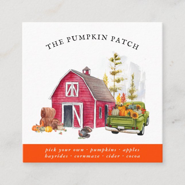 Pumpkin Patchfamilie Vintager LKW Fall Quadratische Visitenkarte (Vorderseite)