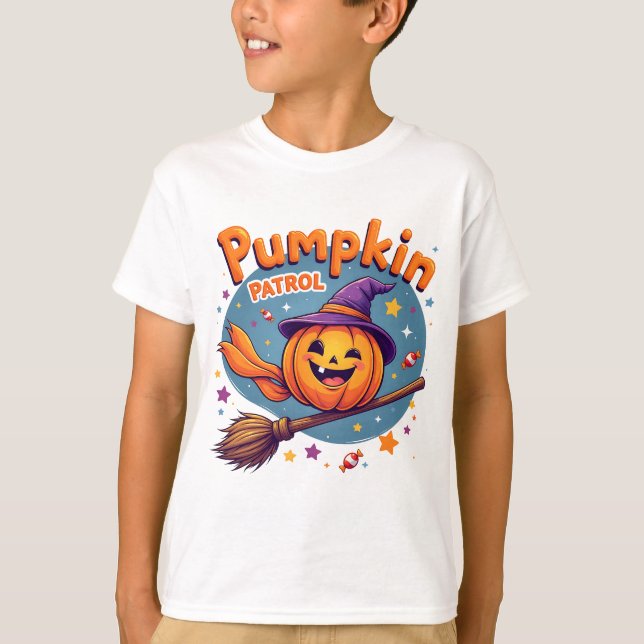 Pumpkin Patrol Flying Halloween T-Shirt (Vorderseite)