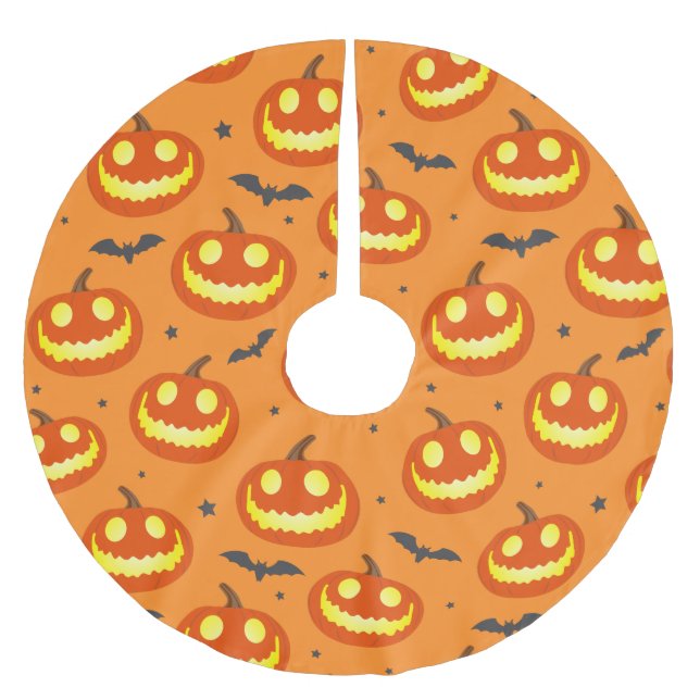 Pumpkin Pattern Orange Fall Polyester Weihnachtsbaumdecke (Vorderseite)