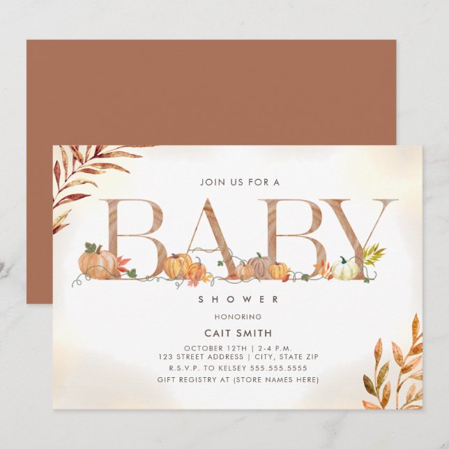 Pumpkin Pflaster Briefe Herbst Babydusche im Herbs Einladung (Vorne/Hinten)