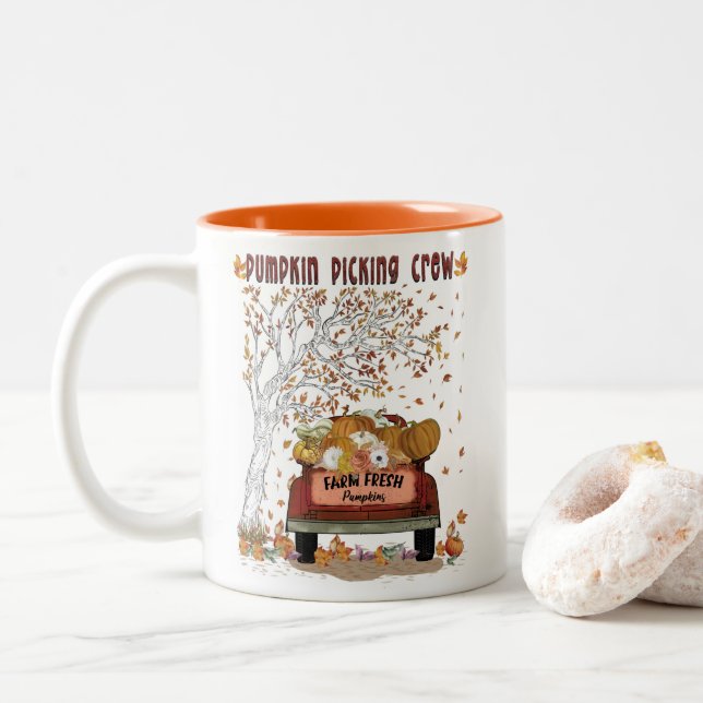 Pumpkin Picking-Crew Zweifarbige Tasse (Mit Donut)