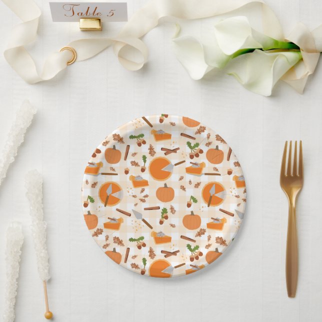 Pumpkin Pie Autumn Fall Pattern Pappteller (Hochzeit)