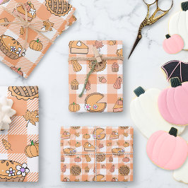 Pumpkin Pie Gingham Wrapping Paper Sheets Geschenkpapier Set