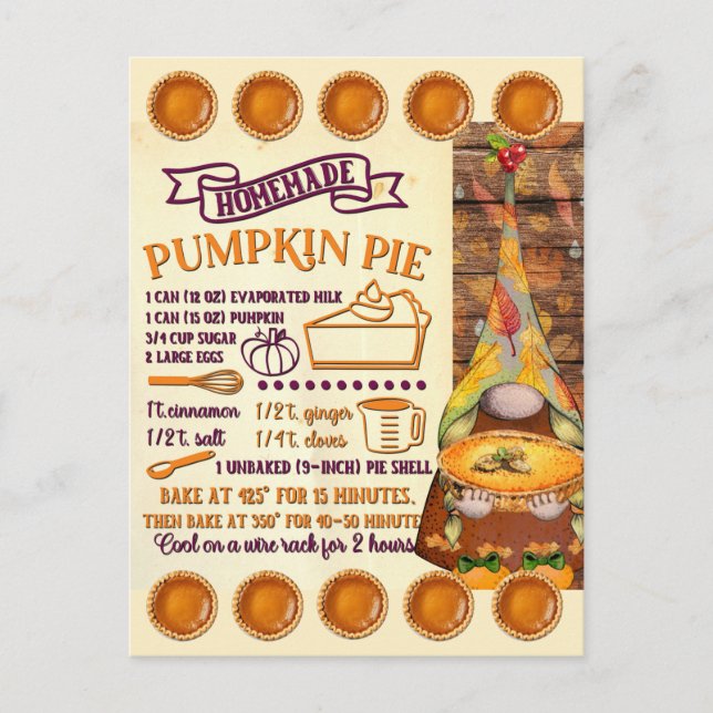 Pumpkin Pie Rezept Card Gnome | Postkarte (Vorderseite)
