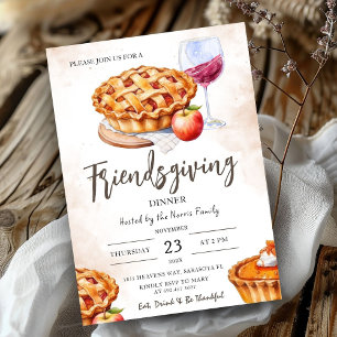 Pumpkin Pie Watercolor Friendsgiving Dinner Einladung