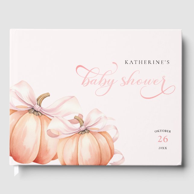 Pumpkin Pink Bow Babydusche Gästebuch (Vorderseite)