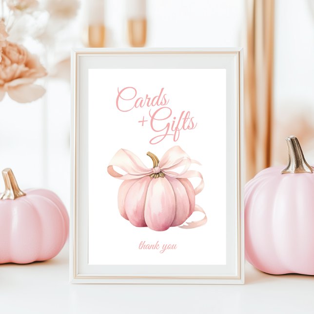 Pumpkin Pink Bow Cards & Gifts Table Sign Poster (Von Creator hochgeladen)