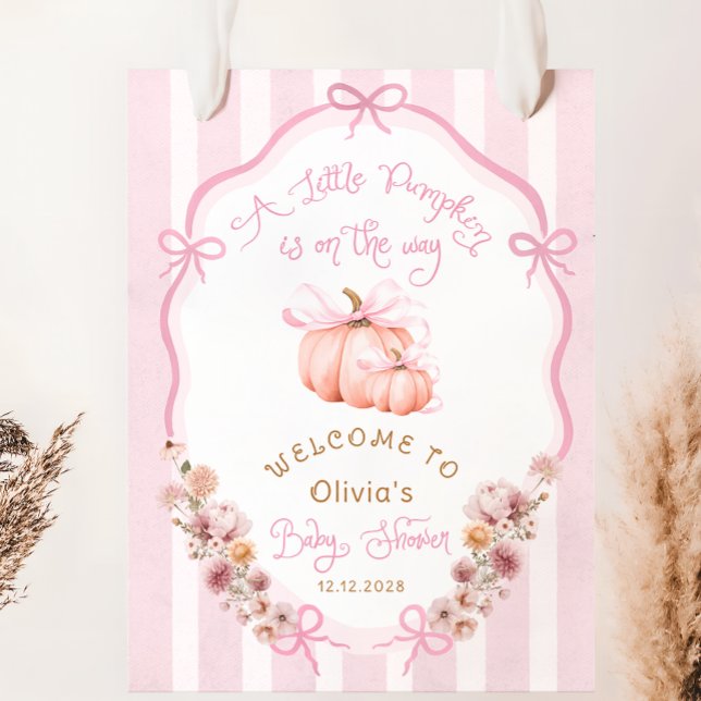 Pumpkin Pink Bow Fall Floral Baby Shower Welcome Poster (Von Creator hochgeladen)