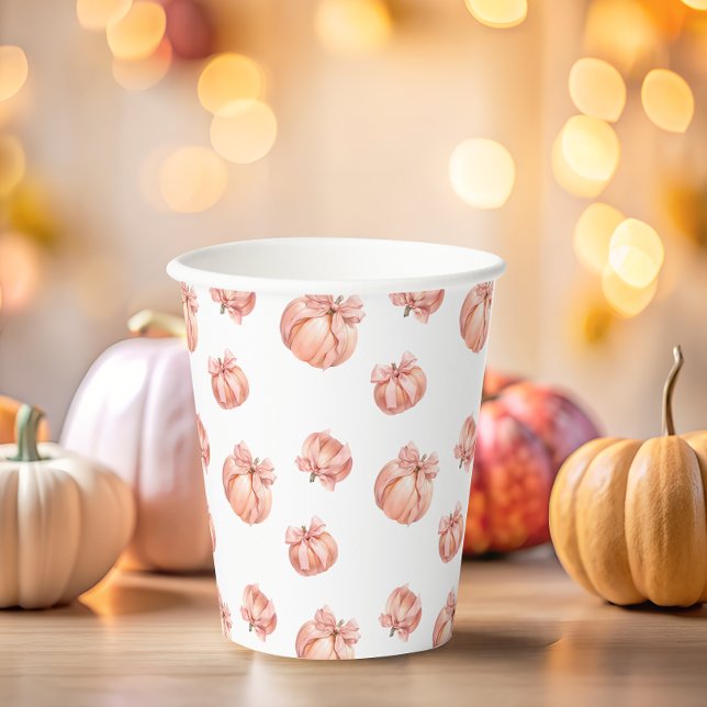 Pumpkin Pink Bow Moderne Babydusche Pappbecher (Von Creator hochgeladen)