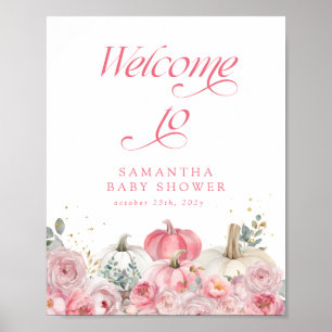Pumpkin Pink Floral Baby Dusche Begrüßungszeichen Poster
