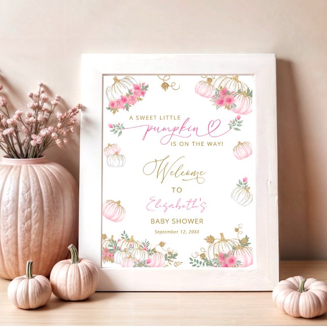 Pumpkin Pink Floral Elegante Niedlicher Empfang Poster (Von Creator hochgeladen)