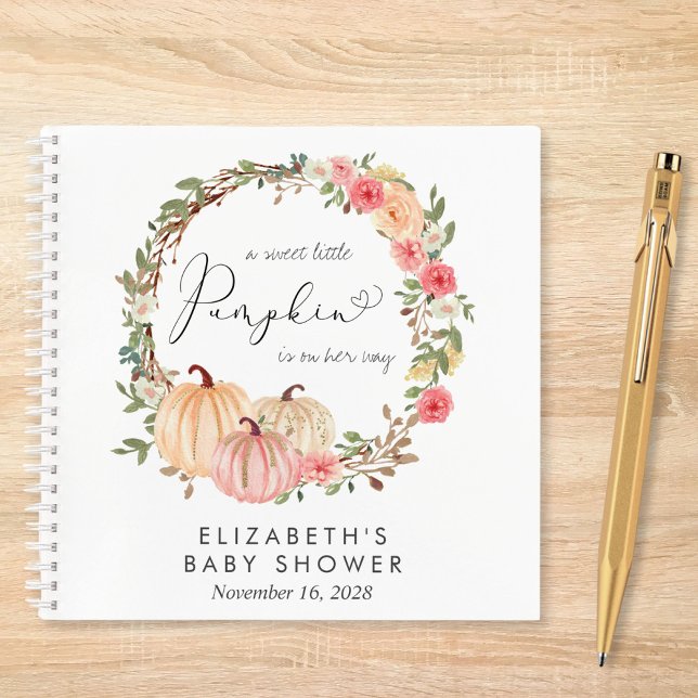 Pumpkin Pink Floral Girl Baby Showbook Notizbuch (Von Creator hochgeladen)