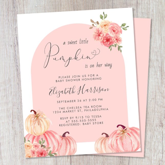 Pumpkin Pink Floral Wasserfarbe Kindermädchen Dusc (Celebrate the upcoming arrival of your sweet little autumn baby with a pumpkin-themed baby shower)