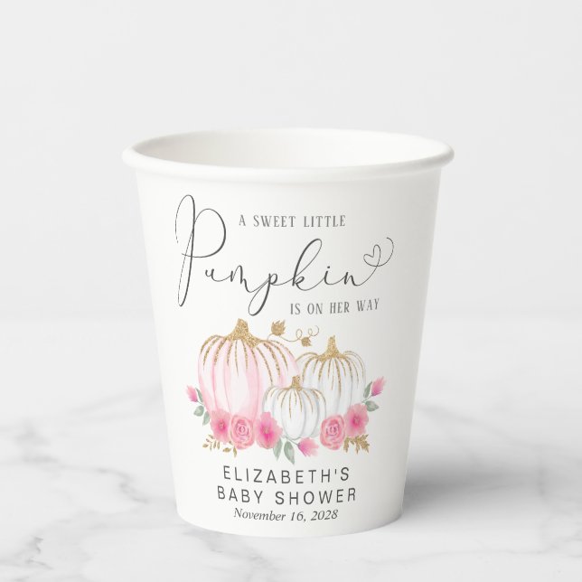 Pumpkin Pink Floral Wasserfarbe Kindermädchen Dusc Pappbecher (Vorderseite)