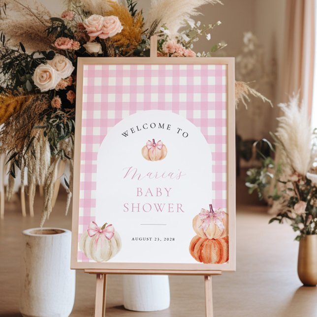 Pumpkin Pink Gingham Baby Dusche Willkommen Poster (Von Creator hochgeladen)