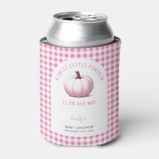Pumpkin Pink Gingham Kariert Baby Girl Baby Dusche Dosenkühler (Kanne Vorderseite)