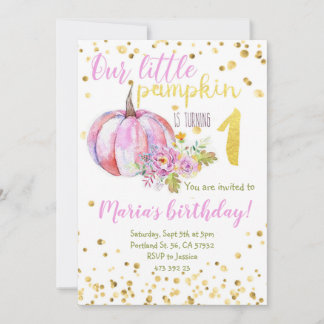 Pumpkin Pink Gold Confetti Girl Birthday Einladung