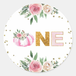 Pumpkin Pink Gold Floral Fall Girl Runder Aufkleber