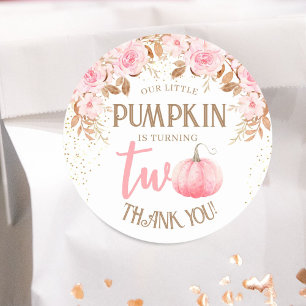 Pumpkin Pink & Gold Girl Floral Herbst 2. Geburtst Runder Aufkleber