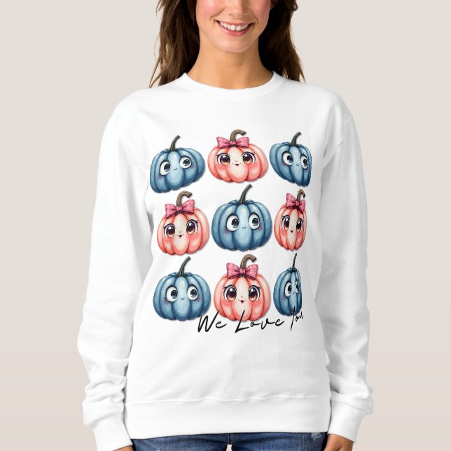 Pumpkin Pink oder Blau Wir Liebe Sie Halloween Sweatshirt (Vorderseite)