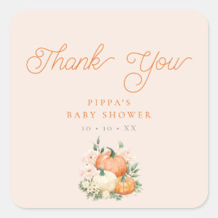 Pumpkin Pink & Orange Baby Dusche Vielen Dank Quadratischer Aufkleber