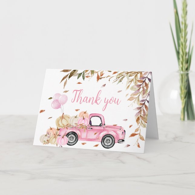 Pumpkin Pink Truck Kinderdusche Dankeskarte (Vorderseite)