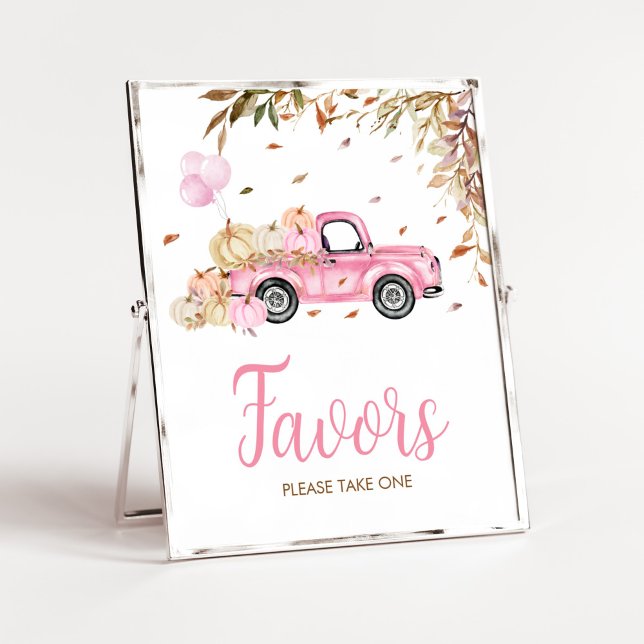 Pumpkin Pink Truck Lieblings Kinderdusche Poster (Little Pumpkin Pink Truck Baby Shower Favors Sign)