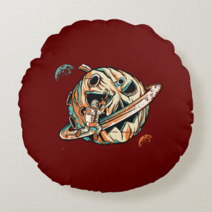 Pumpkin Planet Halloween Space Rundes Kissen