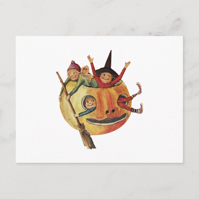 Pumpkin Play (Vintage Halloween Card) Postkarte (Vorderseite)