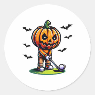 Pumpkin Playing Golf Halloween Sport lustig und Sp Runder Aufkleber