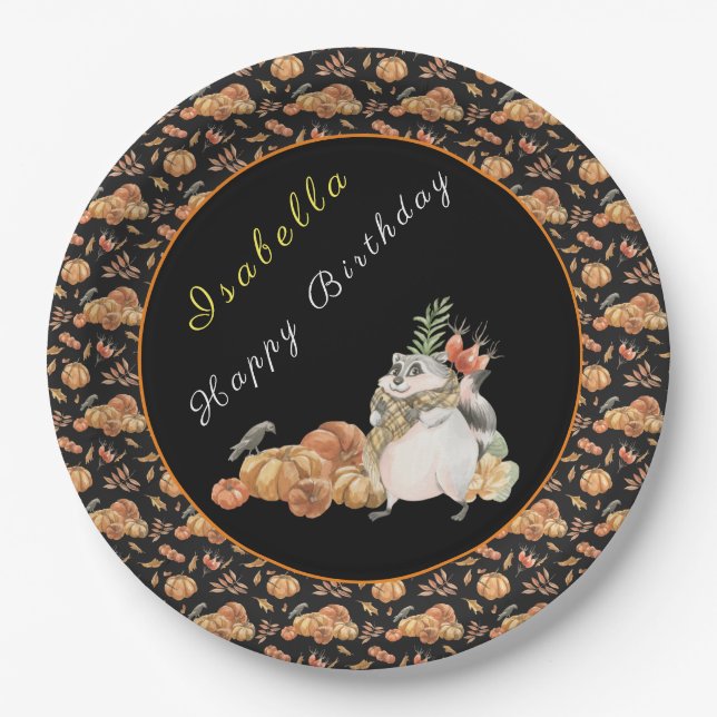 Pumpkin Raccoon Anpassen von Text und Farbe Pappteller (Vorderseite)