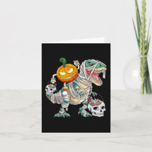 Pumpkin Riding Mummy Dinosaur T rex Halloween Funn Karte