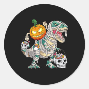 Pumpkin Riding Mummy Dinosaur T Rex Halloween Spaß Runder Aufkleber