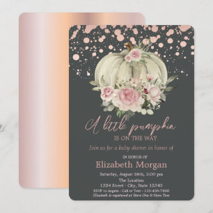 Pumpkin, Rosa Rosen, Rose Gold Baby Dusche Einladung