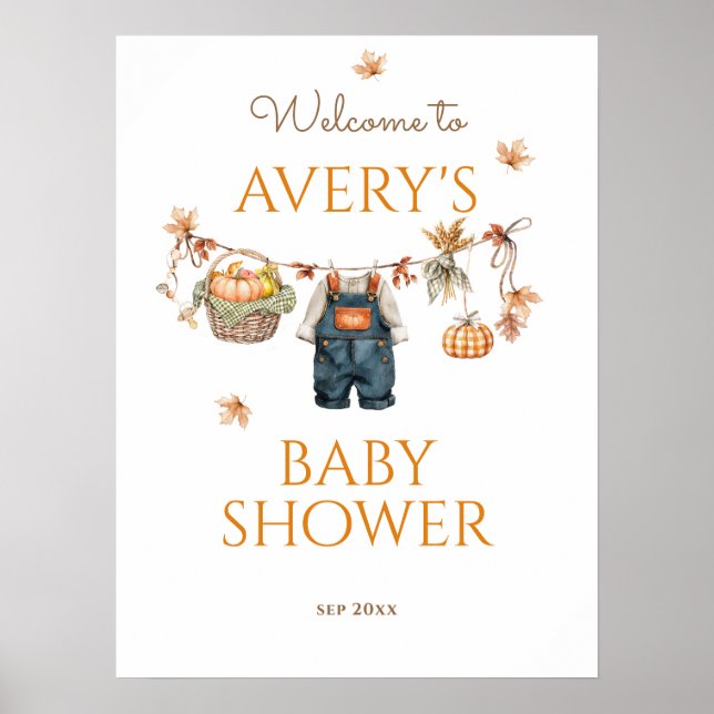Pumpkin Rustic Baby Clothestline Fall Baby Dusche Poster (Vorne)