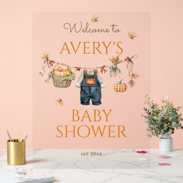 Pumpkin Rustic Baby Clothestline Fall Baby Shower Acrylschild (Hochzeit)