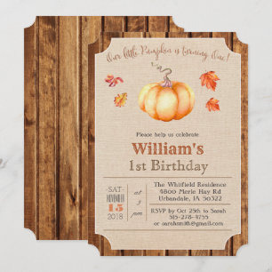 Pumpkin Rustic Blätter Wood 1. Geburtstag Einladun Einladung