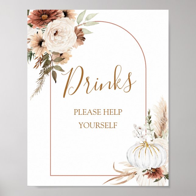Pumpkin Rustic Boho Fall in Liebe Drinks Zeichen Poster (Vorne)