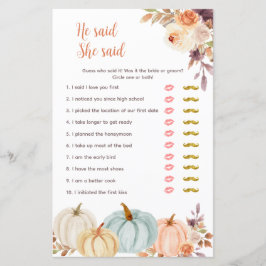 Pumpkin Rustic Floral Er sagte, sie sagte Game Car