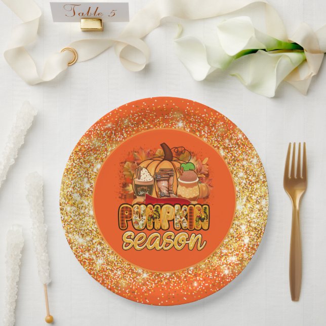 Pumpkin Saison Herbst Farbe anpassen Pappteller (Hochzeit)