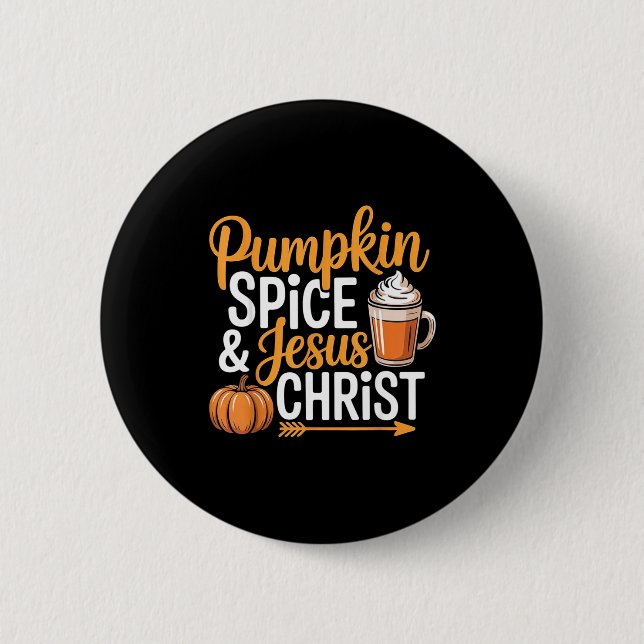 Pumpkin Sce And Jesus Christ Christian Fall Autumn Button (Vorderseite)